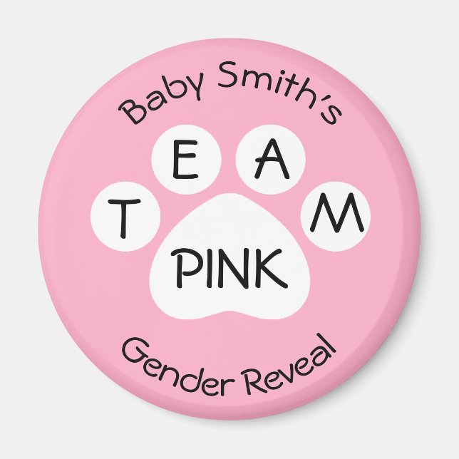 Team Pink Paw Print Gender Reveal Magnet (Front)