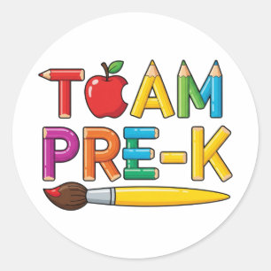 Team Pre-K Colorful School Classic Round Sticker