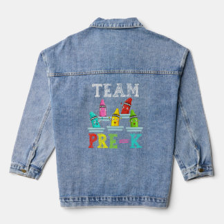 Team Pre K Cute Crayons Kids Boys Girls Back To Sc Denim Jacket