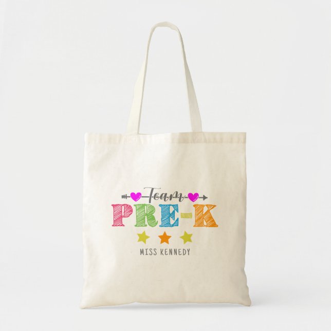 Team Pre-K Cute Trendy Colorful Teacher Tote Bag (Front)