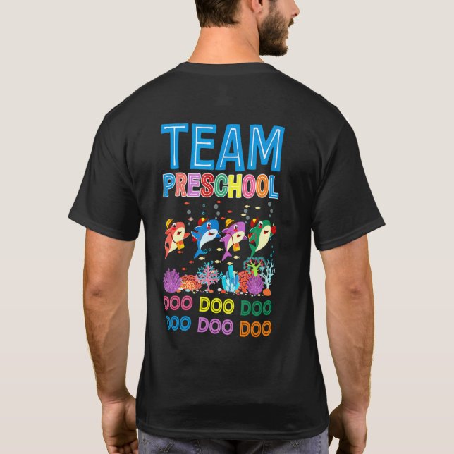 Team Preschool Baby Shark Boys Girls Back To Schoo T-Shirt (Back)