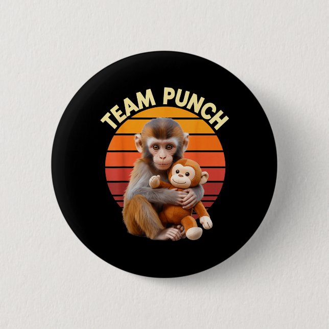Team Punch Monkey Plush Retro Sun Button (Front)