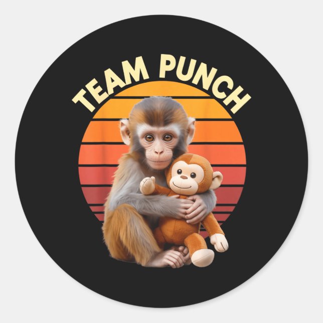 Team Punch Monkey Plush Retro Sun Classic Round Sticker (Front)