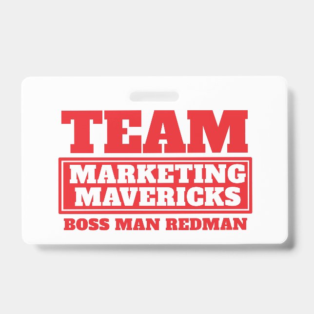 Team red personalized name team building badge (Front)