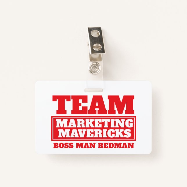 Team red personalized name team building badge (Front with Clip)