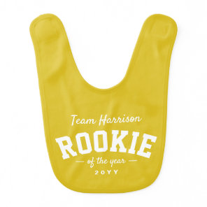 Team rookie cute family name gender neutral yellow baby bib
