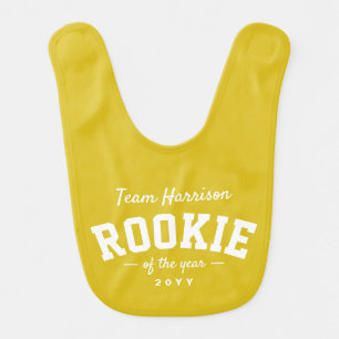 Team rookie cute family name gender neutral yellow baby bib