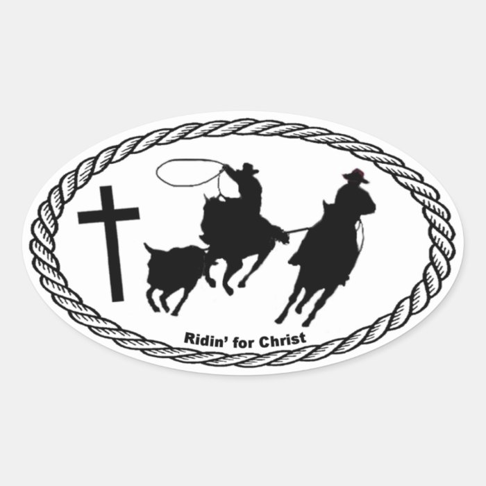 Team Roping Cross Euro Style Oval Stickers