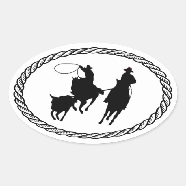 Team Roping Euro Style Oval Sticker (Front)