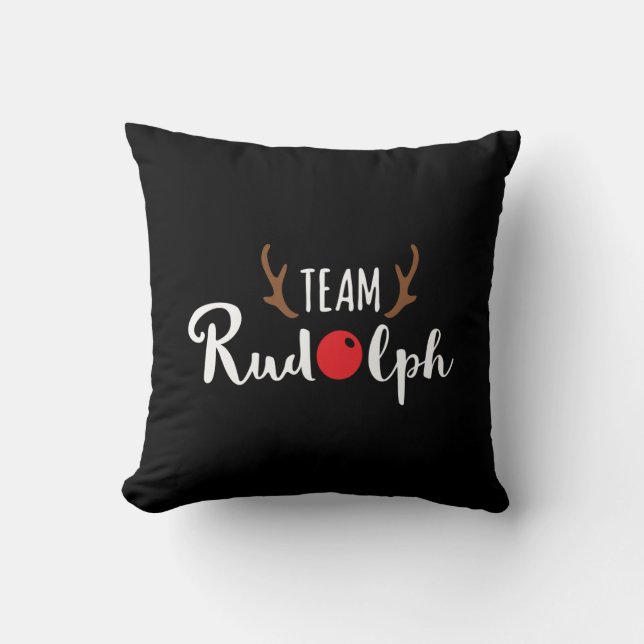 Team Rudolph Christmas Motif Throw Pillow (Front)