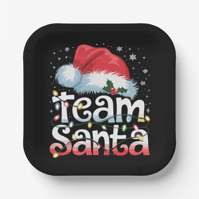 Team Santa Claus Christmas Family Matching Pajama  Paper Plates (Front)