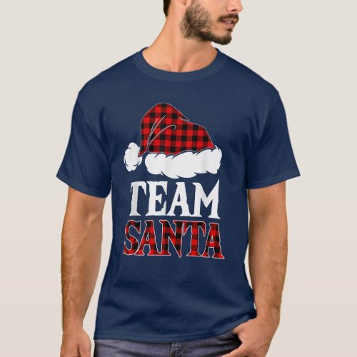 Team Santa Red Plaid Claus Hat Matching Family T_Shirt