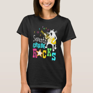 Team Seventh Grade Rocks 7th Grade  Cat Playing Gu T-Shirt
