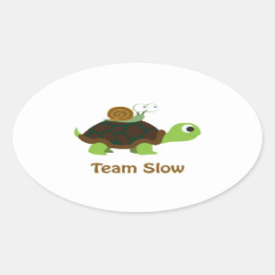 Team Slow Cute Cartoon Turtle and Snail Oval Sticker