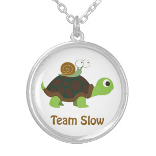 Team Slow Cute Cartoon Turtle and Snail Silver Plated Necklace