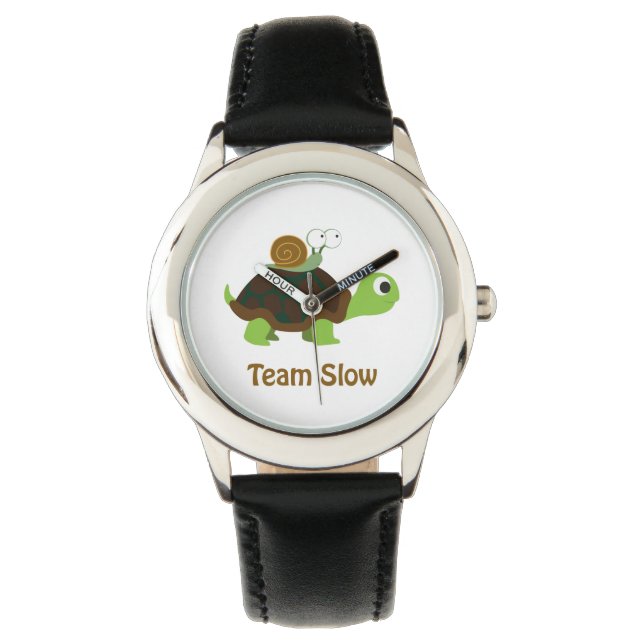 Team Slow Cute Cartoon Turtle and Snail Watch (Front)