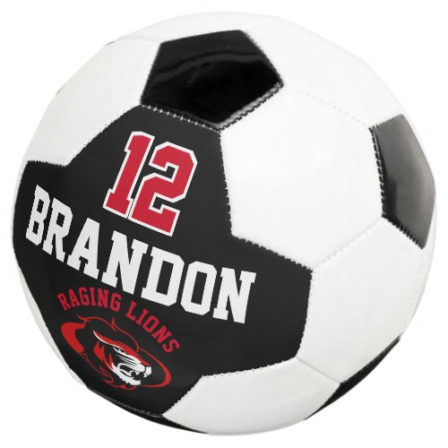 Team Soccer  Logo _ Red Black and White Soccer Ball