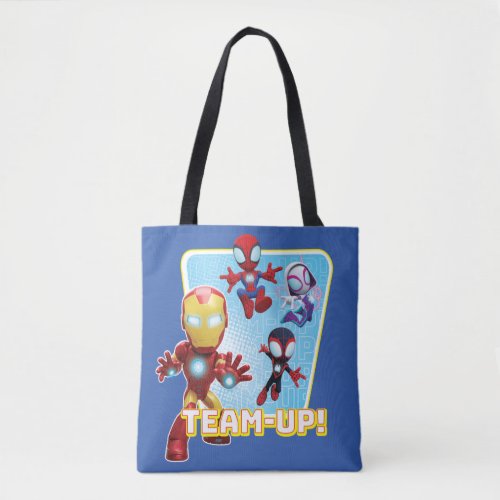 Team Spidey and Iron Man Team_Up Tote Bag