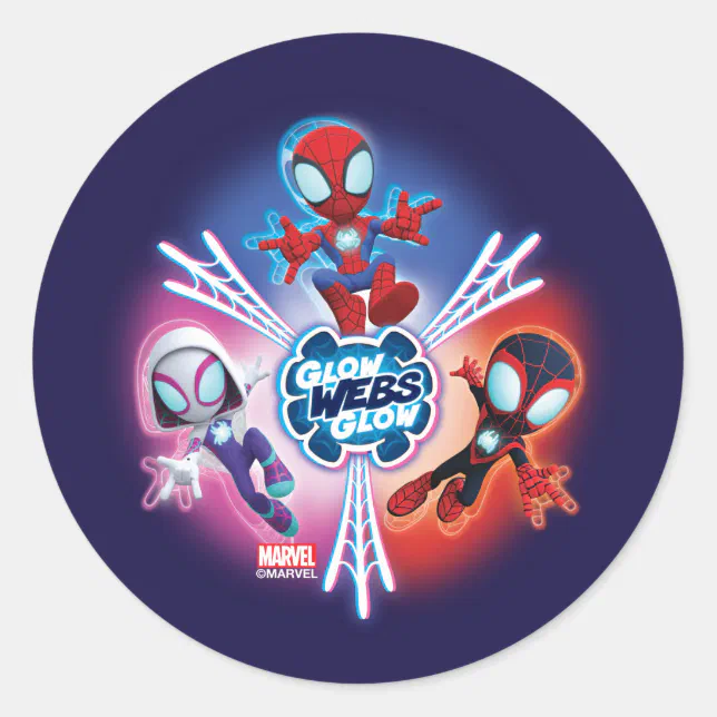 Team Spidey Glow Webs Glow Graphic Classic Round Sticker | Zazzle