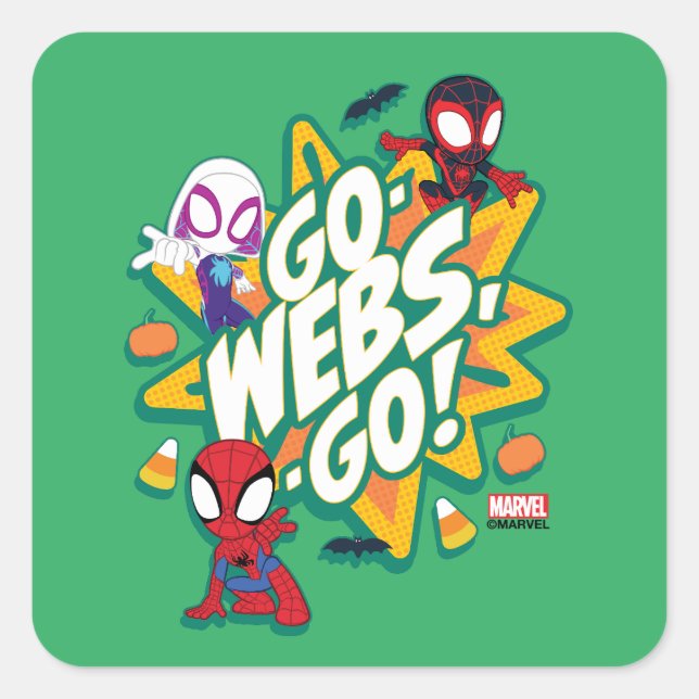 Team Spidey Halloween Go-Webs,-Go! Square Sticker (Front)