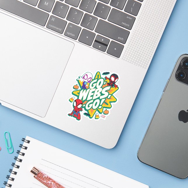 Team Spidey Halloween Go-Webs,-Go! Sticker (Laptop w/ iPhone)