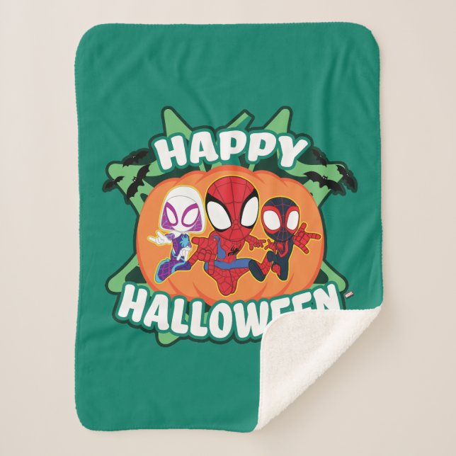 Team Spidey Happy Halloween Sherpa Blanket (Front)