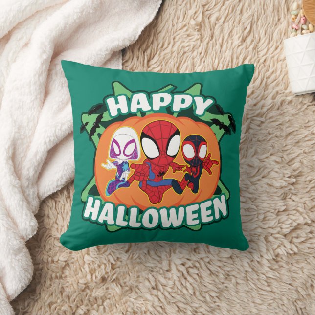 Team Spidey Happy Halloween Throw Pillow (Blanket)