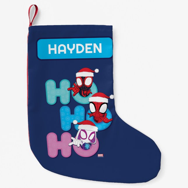 Team Spidey Ho Ho Ho Small Christmas Stocking (Front)