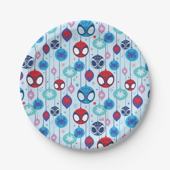 Team Spidey Holiday Bauble Pattern Paper Plates (Front)