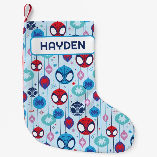 Team Spidey Holiday Bauble Pattern Small Christmas Stocking (Front)