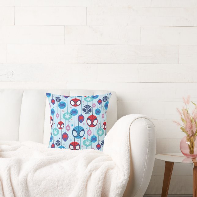 Team Spidey Holiday Bauble Pattern Throw Pillow (Couch)