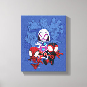 Team Spidey Leap From Black Cat, Sandman, Electro Canvas Print