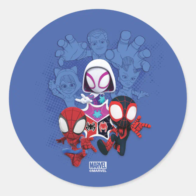 Team Spidey Leap From Black Cat, Sandman, Electro Classic Round Sticker ...