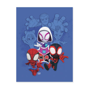 Team Spidey Leap From Black Cat, Sandman, Electro Postcard