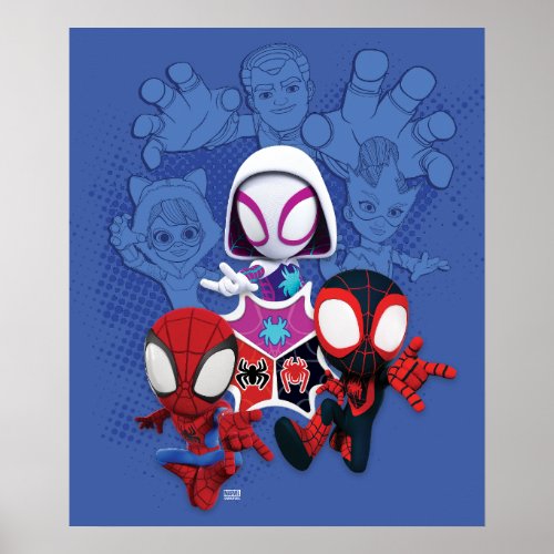 Team Spidey Leap From Black Cat Sandman Electro Poster
