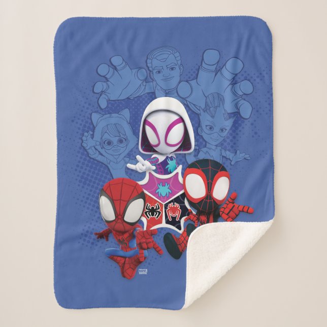 Team Spidey Leap From Black Cat, Sandman, Electro Sherpa Blanket (Front)