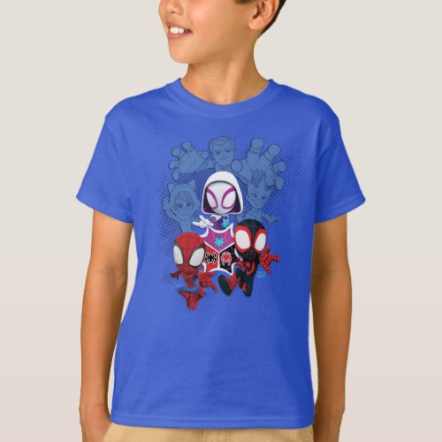 Team Spidey Leap From Black Cat Sandman Electro T_Shirt