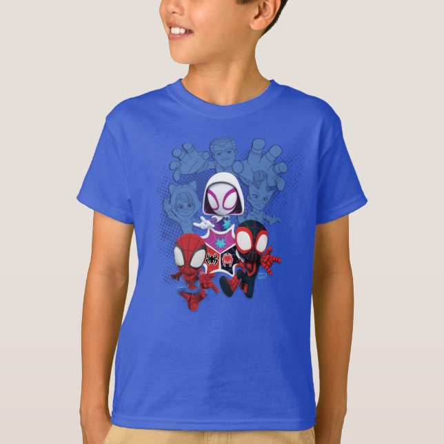 Team Spidey Leap From Black Cat, Sandman, Electro T-Shirt (Front)