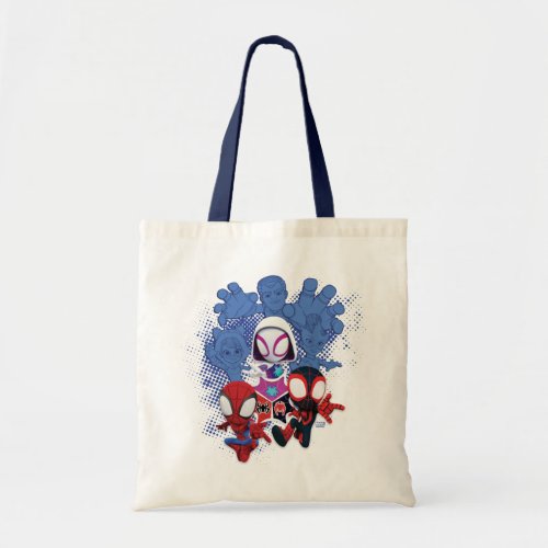 Team Spidey Leap From Black Cat Sandman Electro Tote Bag