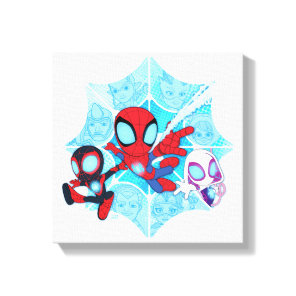 Team Spidey Over Web of Villains Canvas Print