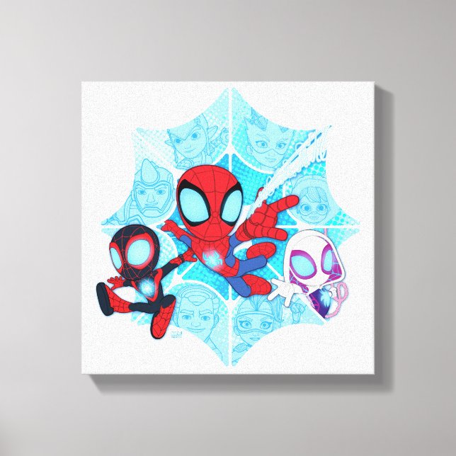 Team Spidey Over Web of Villains Canvas Print (Front)