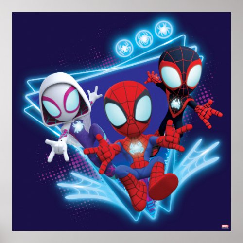 Team Spidey Triangle Glow Webs Glow Graphic Poster