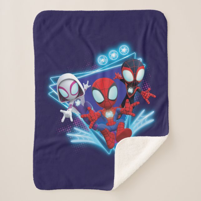 Team Spidey Triangle Glow Webs Glow Graphic Sherpa Blanket (Front)