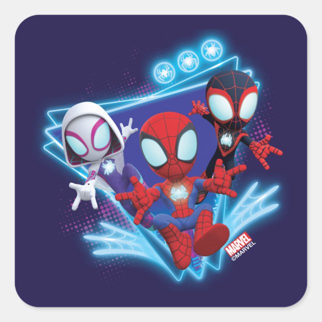 Team Spidey Triangle Glow Webs Glow Graphic Square Sticker (Front)