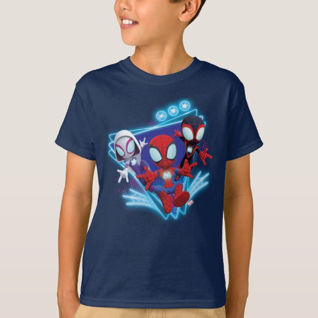Team Spidey Triangle Glow Webs Glow Graphic T-Shirt (Front)