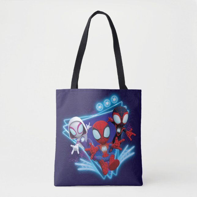 Team Spidey Triangle Glow Webs Glow Graphic Tote Bag (Front)