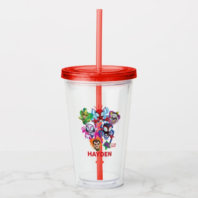 Team Spidey Vs. Electro, Sandman, & Black Cat Acrylic Tumbler (Front)