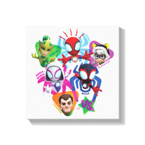 Team Spidey Vs. Electro, Sandman, & Black Cat Canvas Print