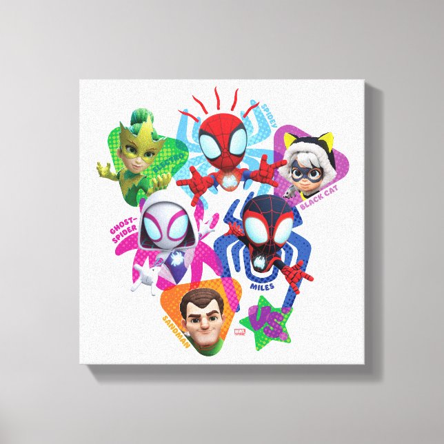 Team Spidey Vs. Electro, Sandman, & Black Cat Canvas Print (Front)