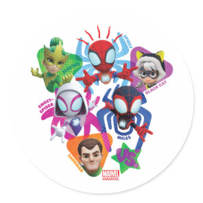 Team Spidey Vs. Electro, Sandman, & Black Cat Classic Round Sticker